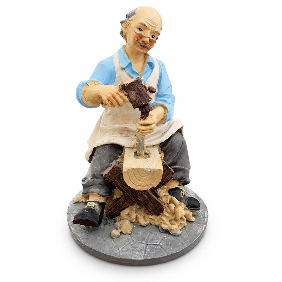 Ahşap Oyan Zanaatkar Büyükbaba Dekoratif Biblo (15 cm)