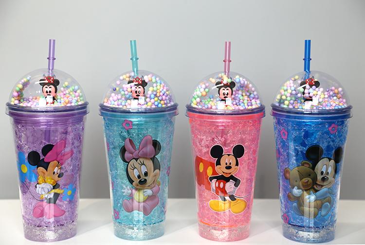Sevimli Mickey Mouse Işıklı Pipetli Boncuklu Suluk & Bardak 400 Ml Alk3147