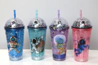 Sevimli Astronot Işıklı Pipetli Pullu Suluk & Bardak 400 Ml Alk3148