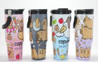 Kapibara Capybara Desenli Isı Muhafazalı Pipetli Dev Çelik Kupa (Tumbler) Alk4431