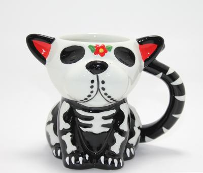 Day Of The Dead Köpek Figürlü 3D Kabartmalı Porselen Kupa Alk4896