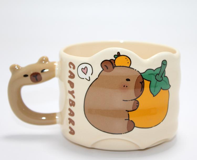 Kapibara Capybara Figürlü Yayvan Formlu Porselen Kupa Bardak Alk5044