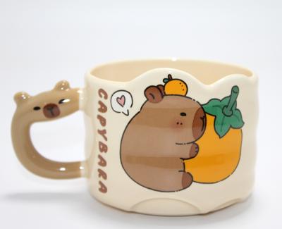 Kapibara Capybara Figürlü Yayvan Formlu Porselen Kupa Bardak Alk5044