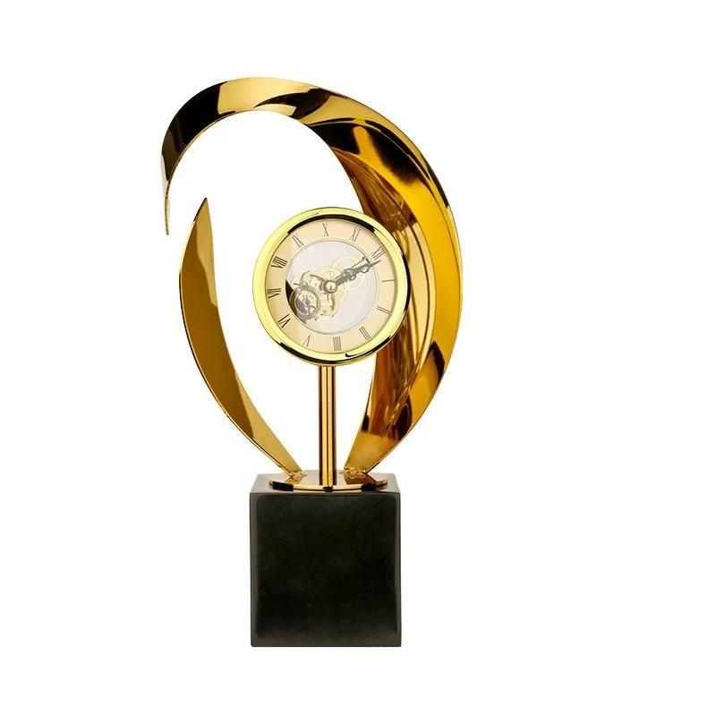Aurum Twist Şeffaf Çarklı Gold Modern Masa Saati