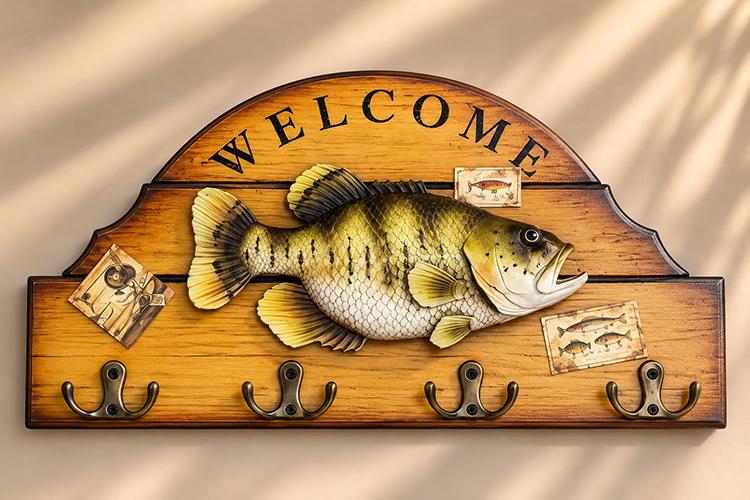 Balık Figürlü Ahşap Welcome Duvar Askısı Ve Anahtarlık Alk6254