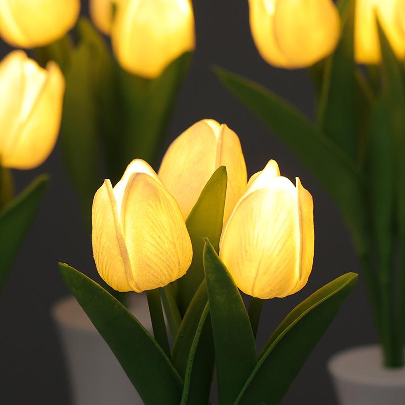 Beyaz Lale Tasarımlı Dekoratif Pilli LED Gece Lambası (30 cm)