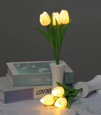 Beyaz Lale Tasarımlı Dekoratif Pilli LED Gece Lambası (30 cm)