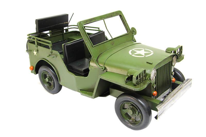 Dekoratif Haki Yeşil Metal Askeri Jeep Vintage Tasarım
