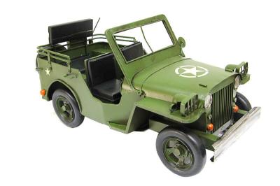 Dekoratif Haki Yeşil Metal Askeri Jeep Vintage Tasarım
