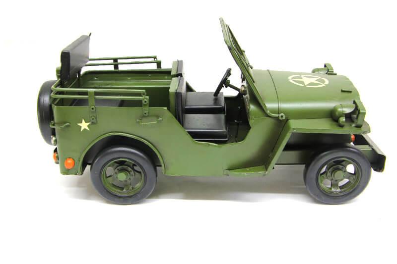 Dekoratif Haki Yeşil Metal Askeri Jeep Vintage Tasarım