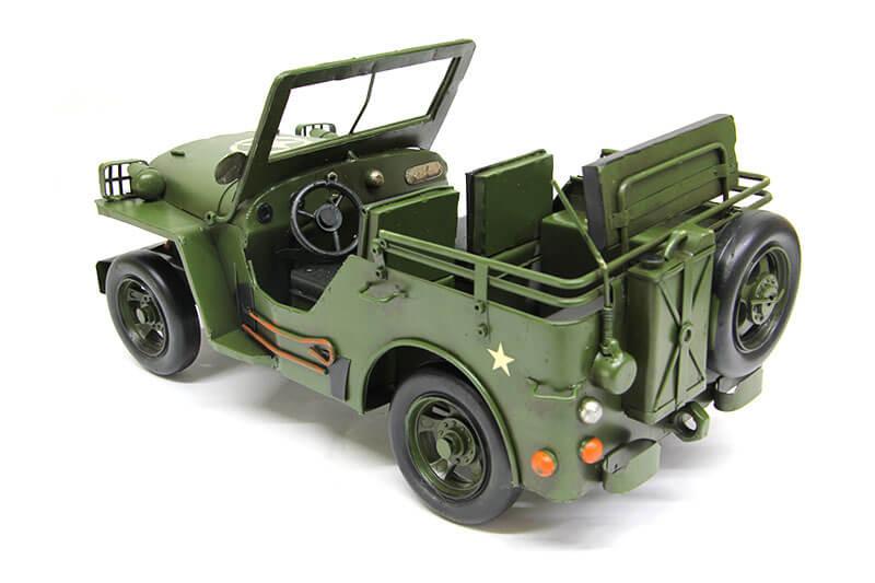 Dekoratif Haki Yeşil Metal Askeri Jeep Vintage Tasarım