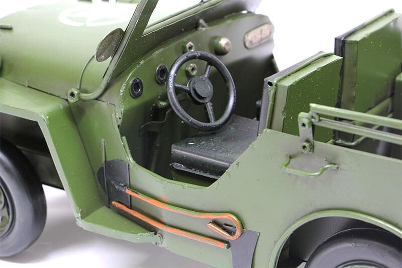 Dekoratif Haki Yeşil Metal Askeri Jeep Vintage Tasarım
