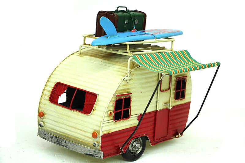 Dekoratif Kırmızı Metal Karavan Tenteli Model