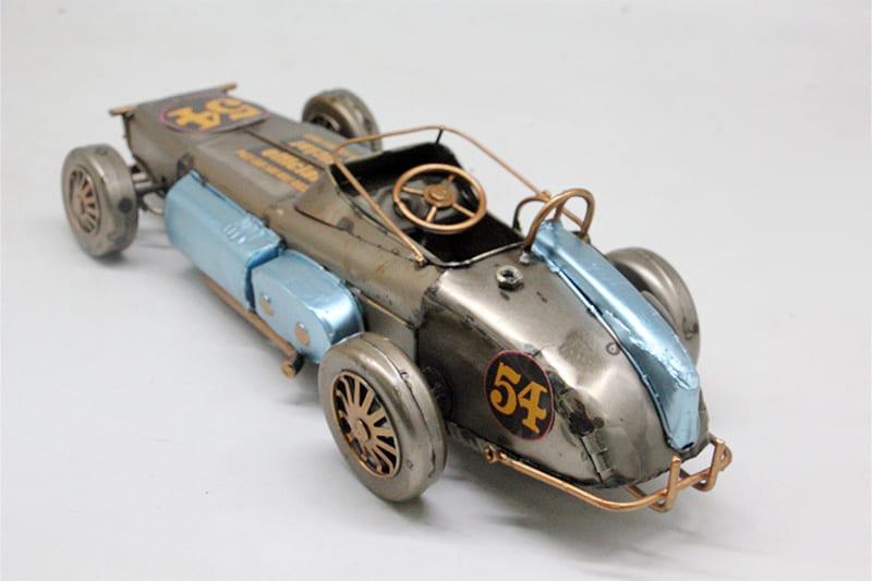 Dekoratif Mavi Metal Yarış Arabası 54 Numara Vintage Tasarım