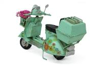 Dekoratif Metal Çiçek Sepetli Scooter Su Yeşili Vintage Tasarım