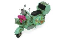 Dekoratif Metal Çiçek Sepetli Scooter Su Yeşili Vintage Tasarım
