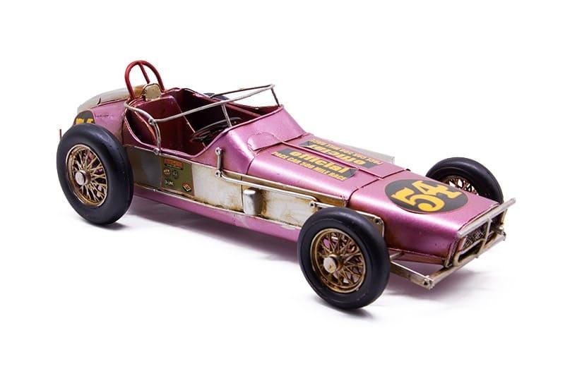 Dekoratif Pembe Metal Yarış Arabası 54 Numara Retro Tasarım