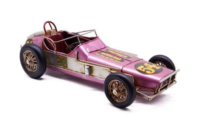 Dekoratif Pembe Metal Yarış Arabası 54 Numara Retro Tasarım