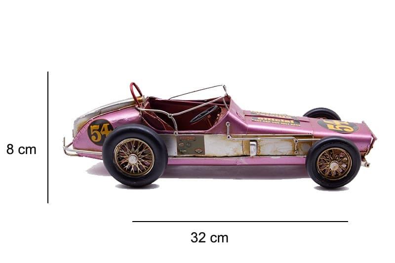 Dekoratif Pembe Metal Yarış Arabası 54 Numara Retro Tasarım