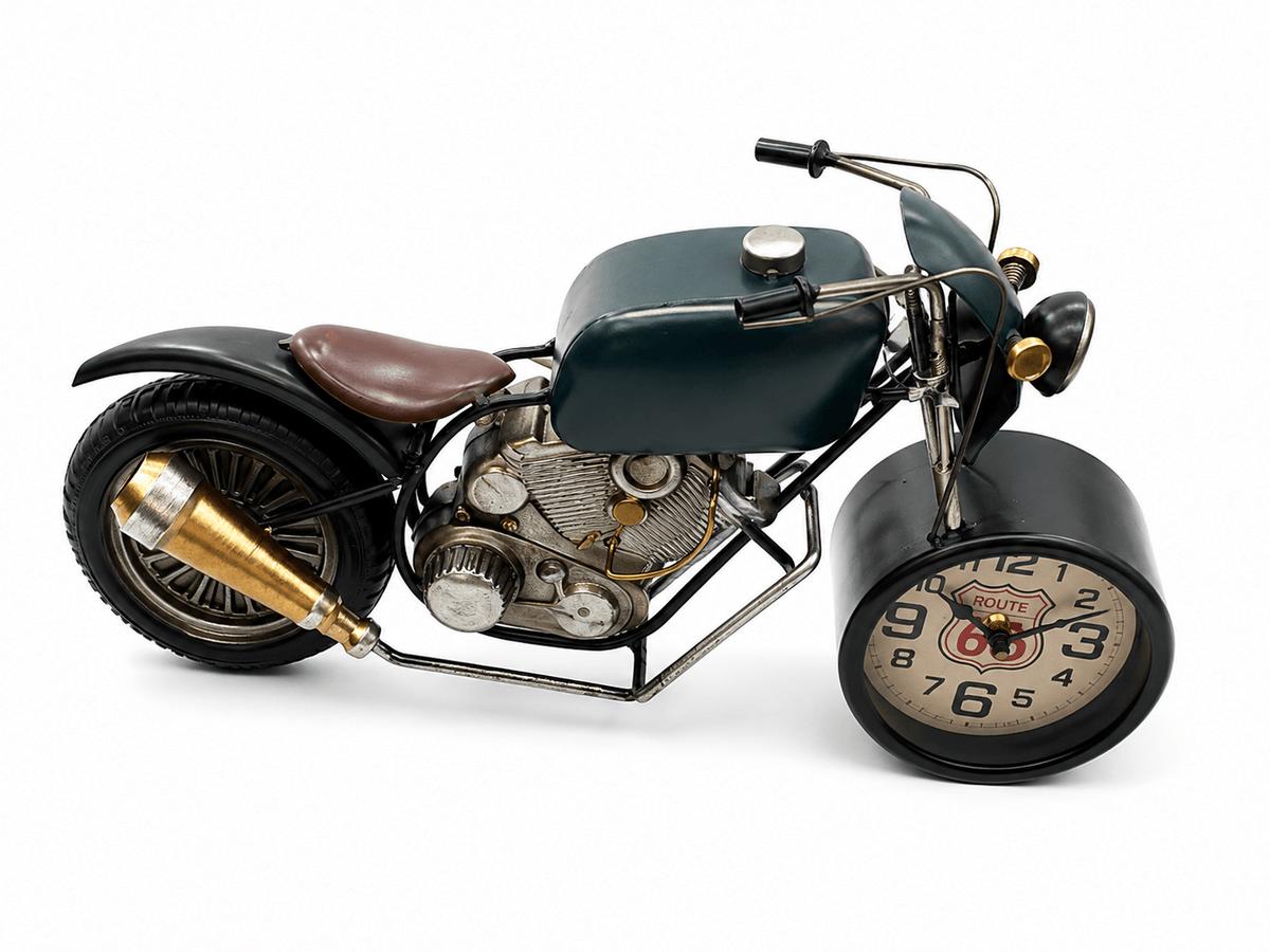 Dekoratif Route 66 Temalı Metal Saatli Motosiklet 44 cm