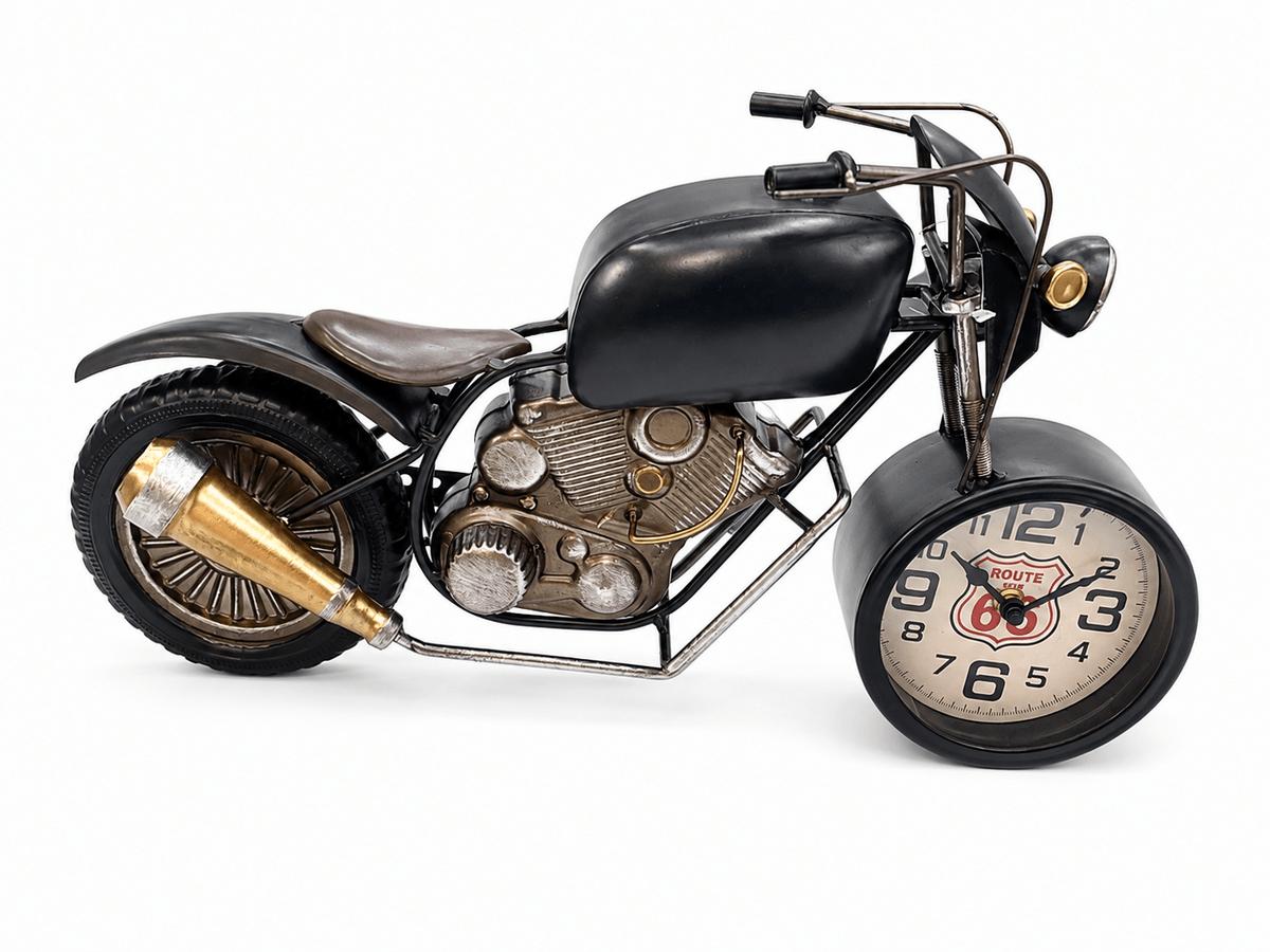 Dekoratif Route 66 Temalı Metal Saatli Motosiklet 44 cm