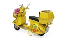 Dekoratif Sarı Metal Çiçek Sepetli Scooter Vintage Tasarım