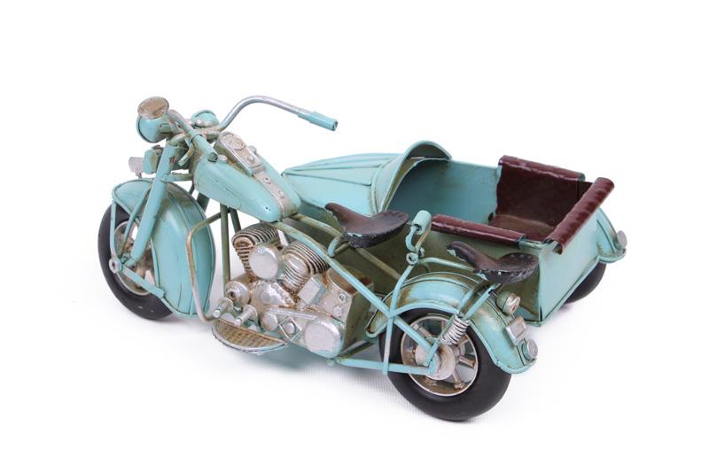 Dekoratif Su Yeşili Metal Sepetli Motosiklet Vintage Tasarım