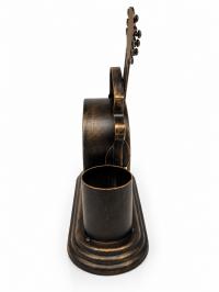 Eskitme Bronz Gitar Tasarımlı Kalemlikli Masa Saati