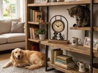 Ferforje Kedi ve Köpek Tasarımlı Masa Saati