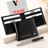 İsme Özel Vekar İnce Tasarım Deri Erkek Cüzdanı ve Kalem Seti