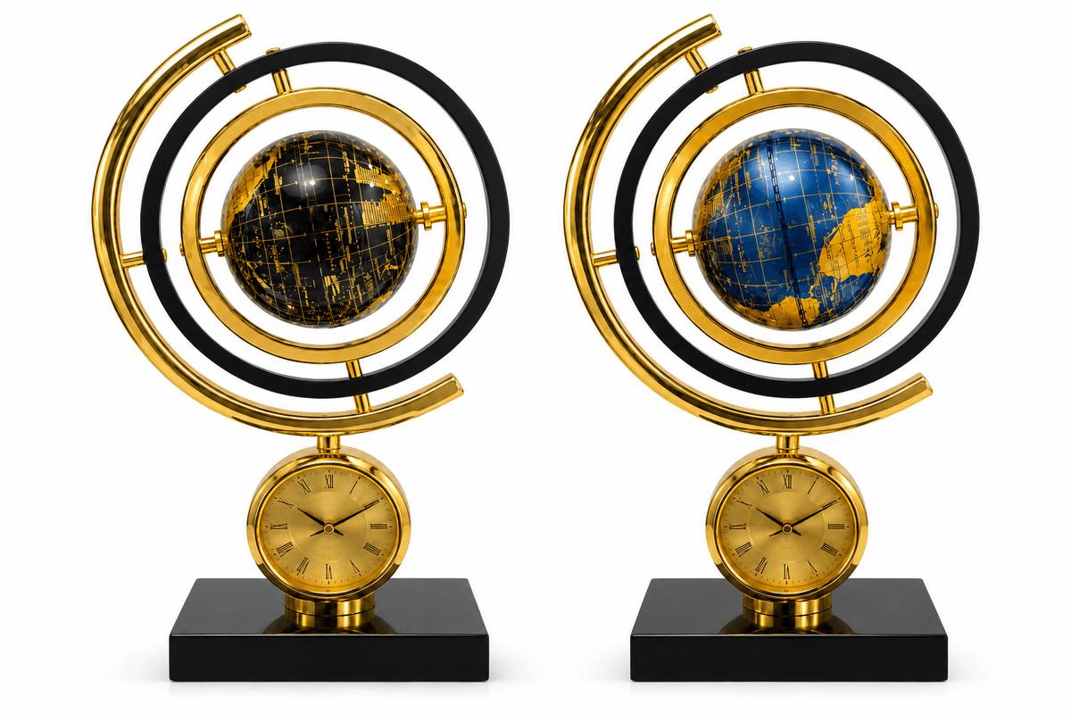 Lüks Model Dekoratif Gold Dünya Küreli Klasik Masa Saati