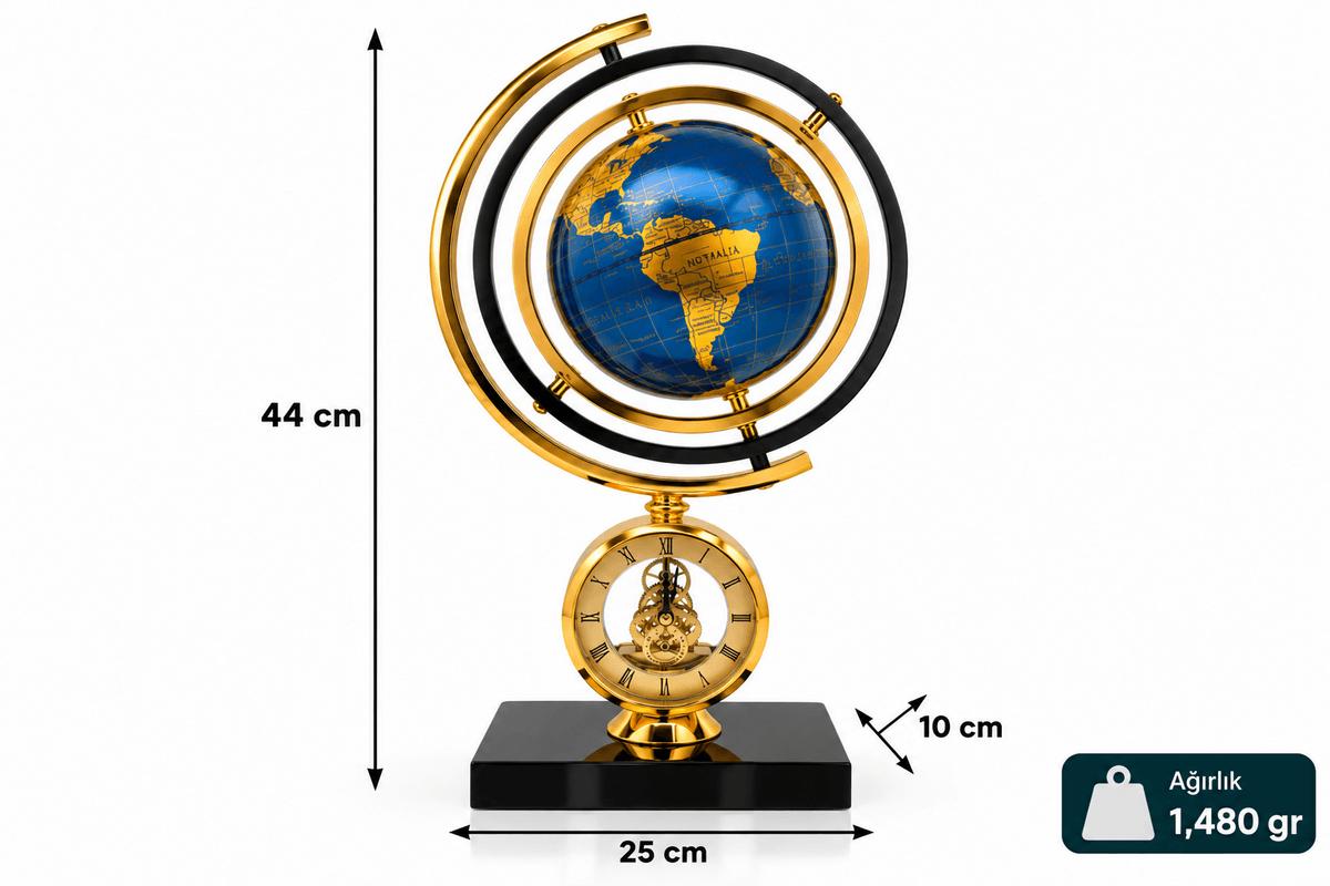Lüks Model Dekoratif Gold Dünya Küresi ve Masa Saati