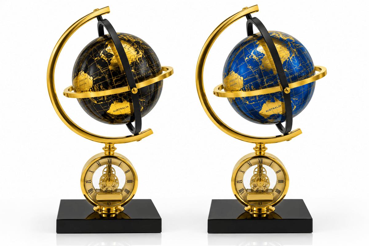 Lüks Model Dekoratif Gold Dünya Küresi ve Masa Saati