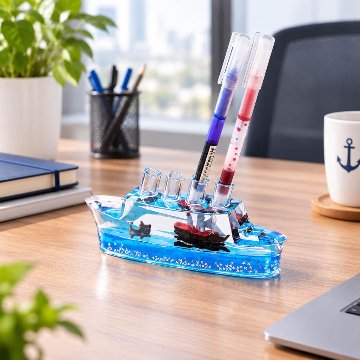 Mavi Yolcu Gemisi Sulu Kalemlik ve Masaüstü Organizer (16 cm)