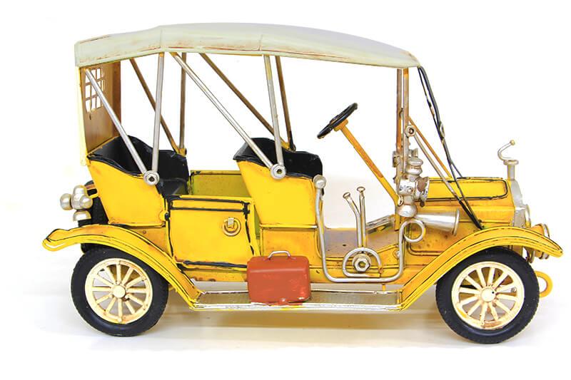 Nostaljik Dekoratif Vintage Metal Sarı Araba