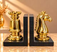 Polyester Gold Satranç Taşı Tasarımlı Dekoratif Kitap Tutucu Seti Alk6101