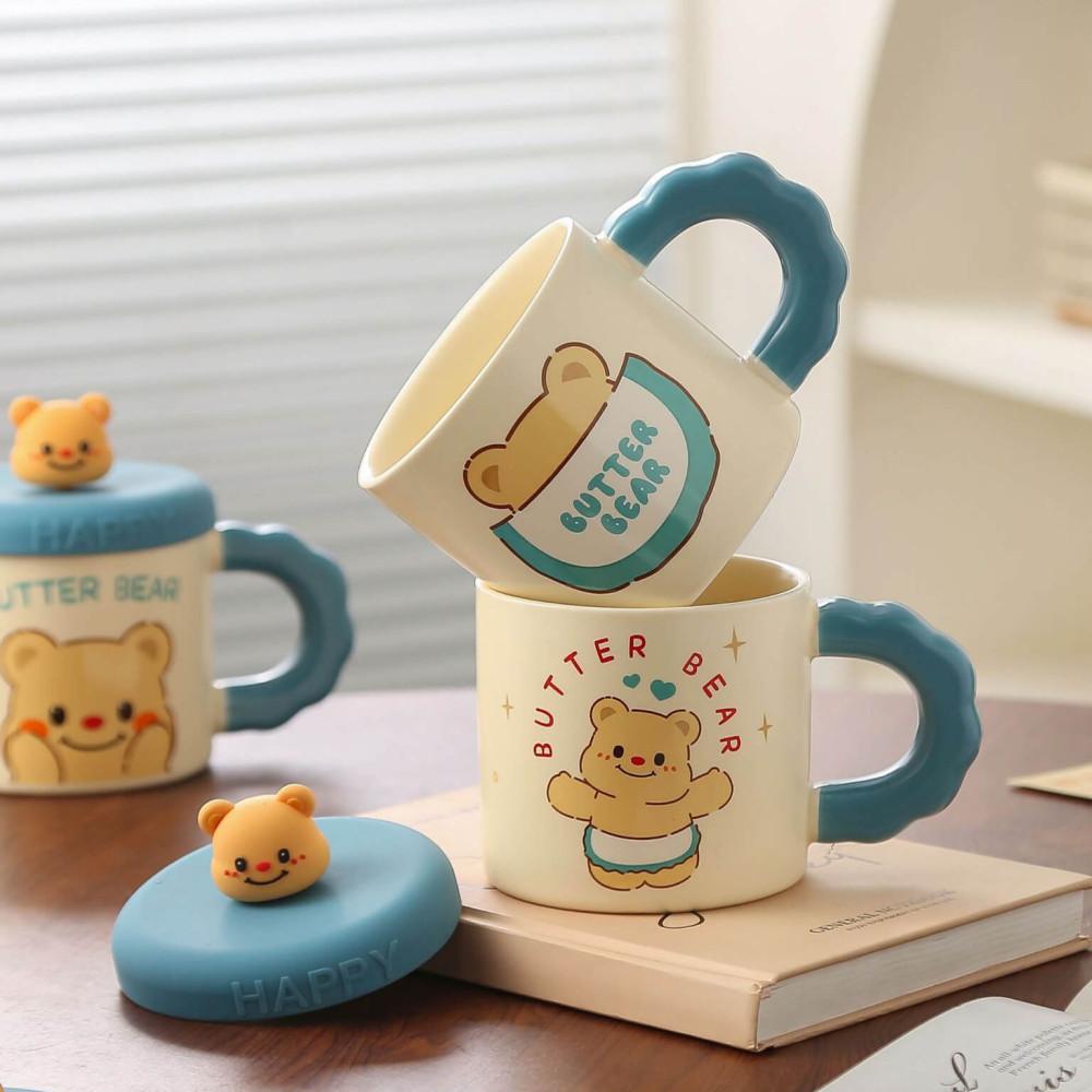 Butter Bear Kapaklı Sevimli Seramik Kupa Bardak 360ml