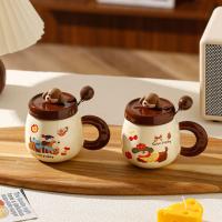 Cute Puppy Köpek Figürlü Kapaklı Kaşıklı Seramik Kupa 340ml