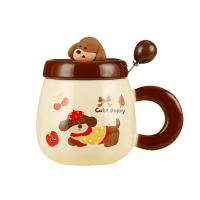 Cute Puppy Köpek Figürlü Kapaklı Kaşıklı Seramik Kupa 340ml