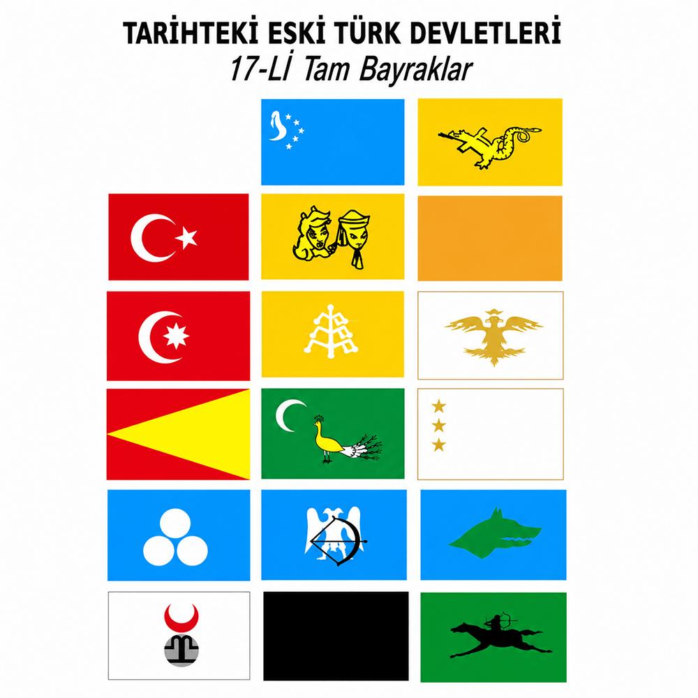 Eski Türk Devletleri Bayrakları 100x150 cm (17'li )