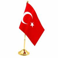 Gold Tekli Masa Bayrağı 15x22,5 cm Çift Kat Saten Kumaş Türk Bayrağı