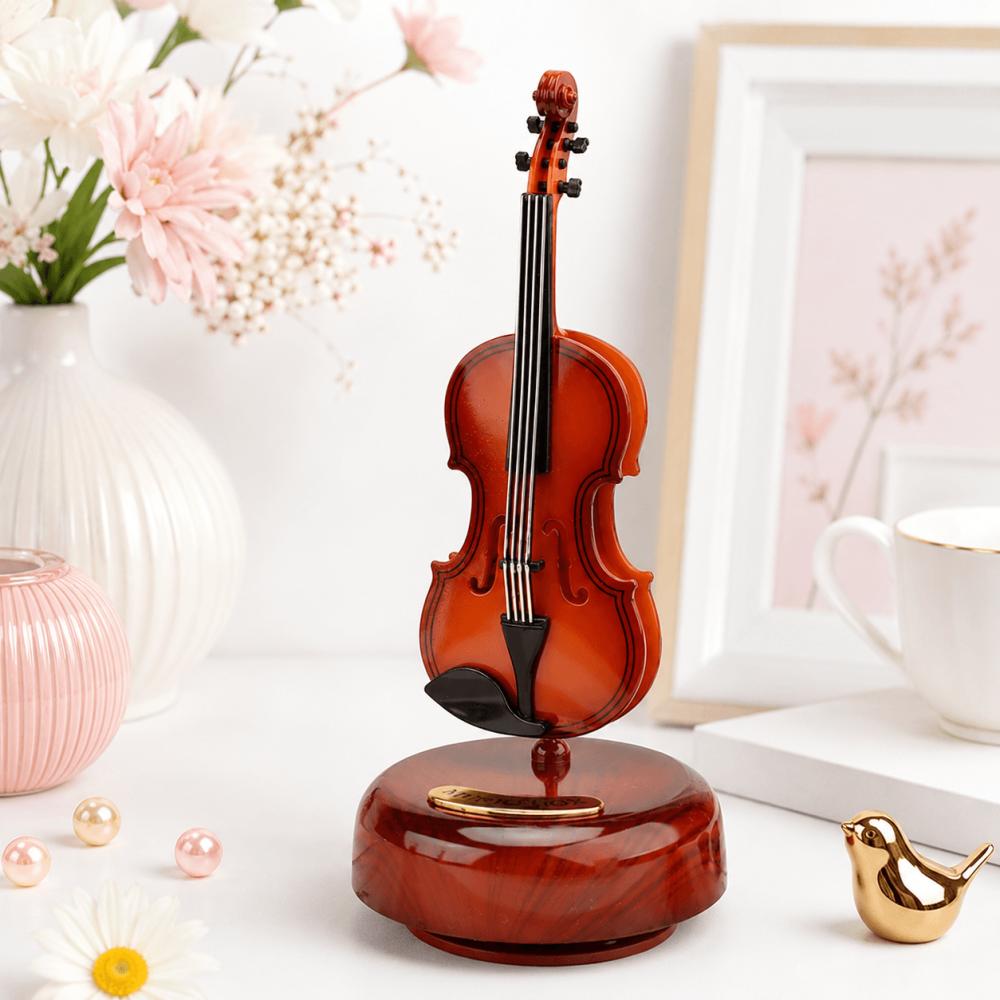 Klasik Keman Tasarımlı Ahşap Görünümlü Dekoratif Müzik Kutusu