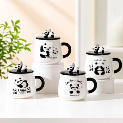 Lucky Panda Kapaklı Kaşıklı Seramik Kupa 420ml