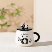 Lucky Panda Kapaklı Kaşıklı Seramik Kupa 420ml