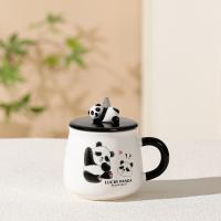 Lucky Panda Kapaklı Kaşıklı Seramik Kupa 420ml