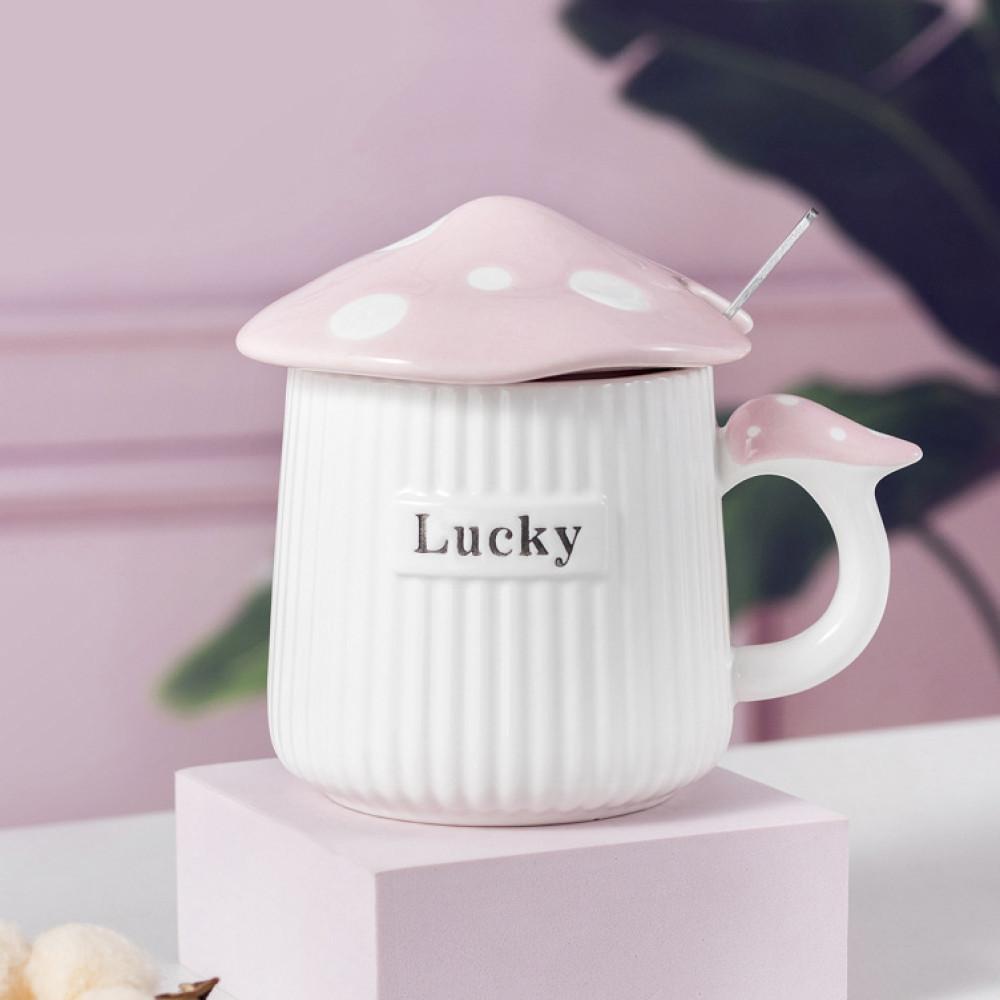 Mantar Şapka Kapaklı Lucky Seramik Kupa Bardak 400ml
