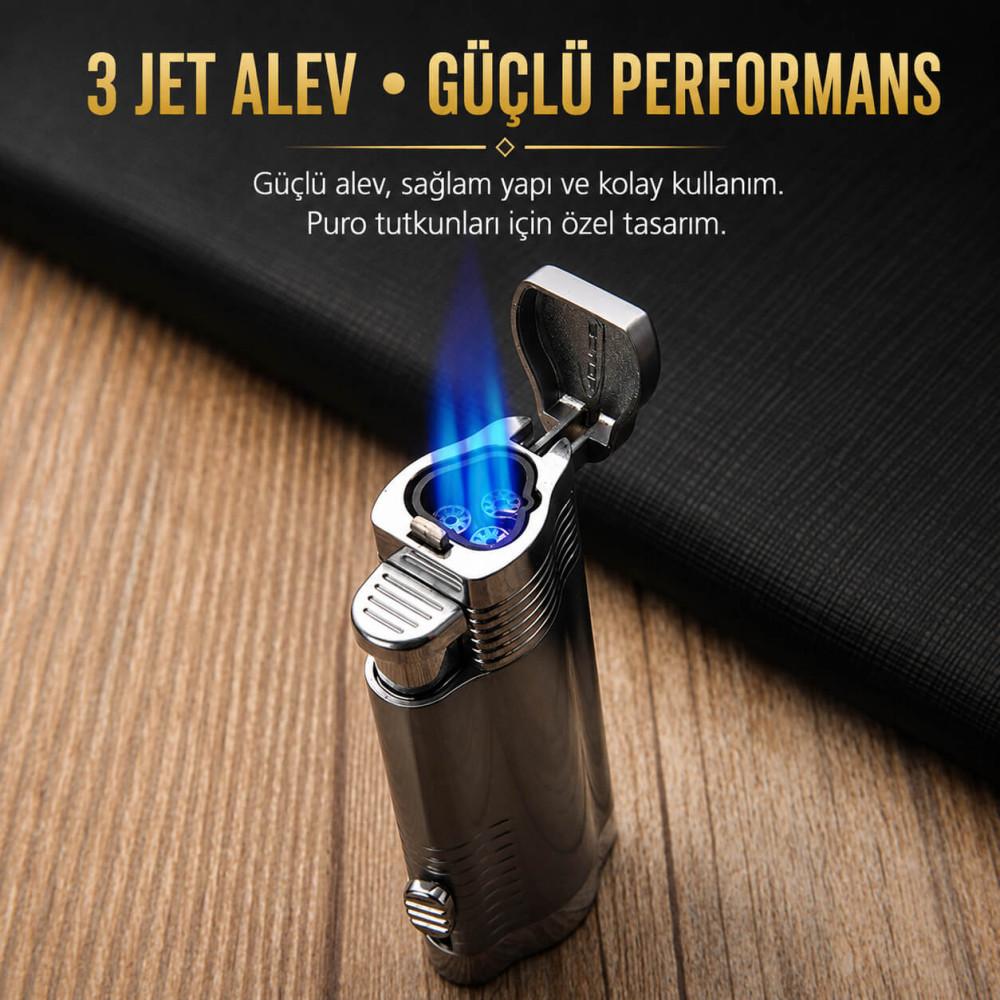 Promise 3 Torch Jet Alevli Rüzgar Geçirmez Metal Çakmak (Özel Kutusunda)