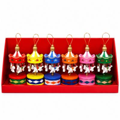 Nostaljik Ahşap Mini Atlıkarınca 6'lı Set Ağaç Süsü