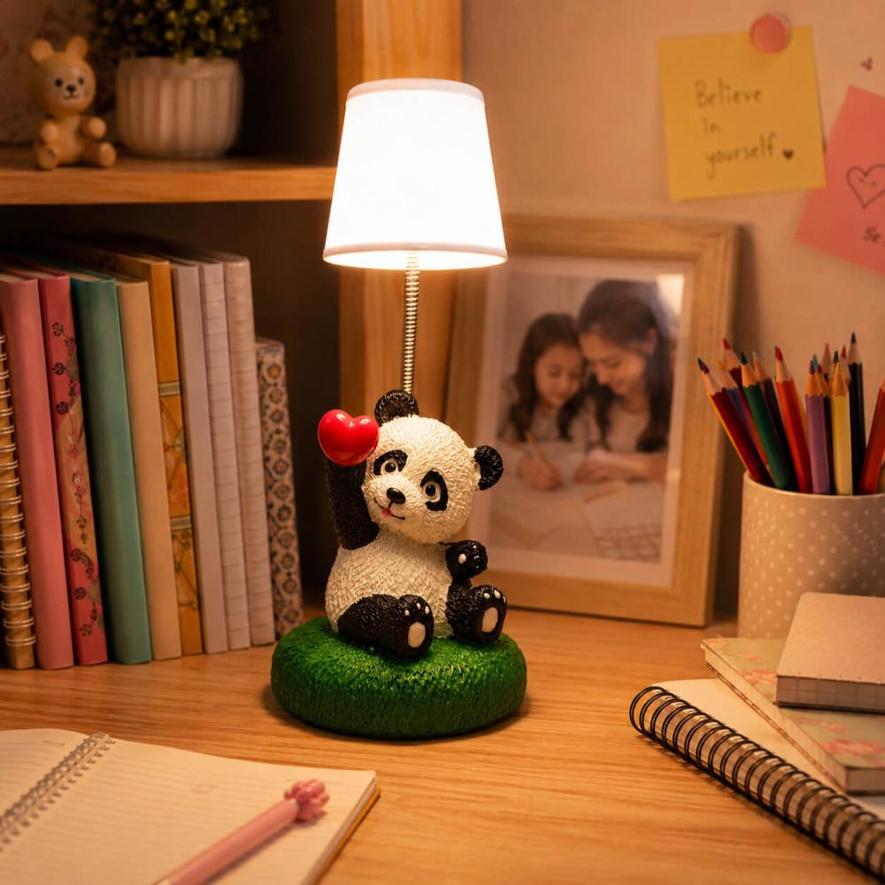 Sevimli Kalpli Panda Masa ve Gece Lambası Biblo
