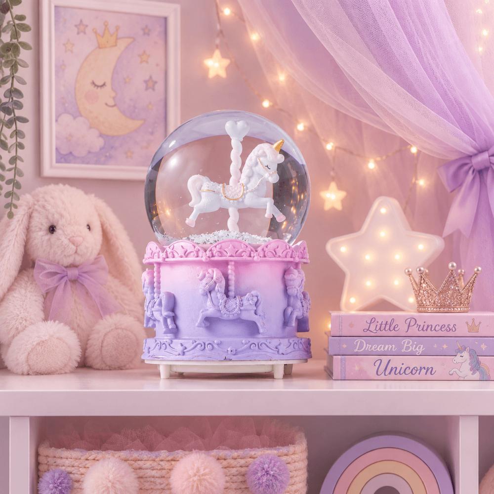 Unicorn Atlıkarınca Işıklı Müzikli Kar Küresi